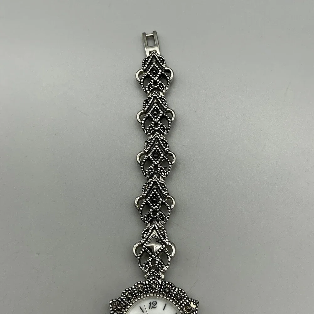 Decade 23785 Womens Dress Watch 23mm MOP Silver Tone Marcasite New Battery 7